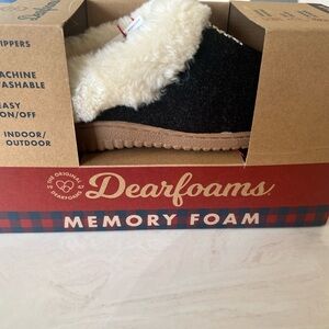 Dearfoams Women’s Black Slippers with Memory Foam size 9-10 Large NEW